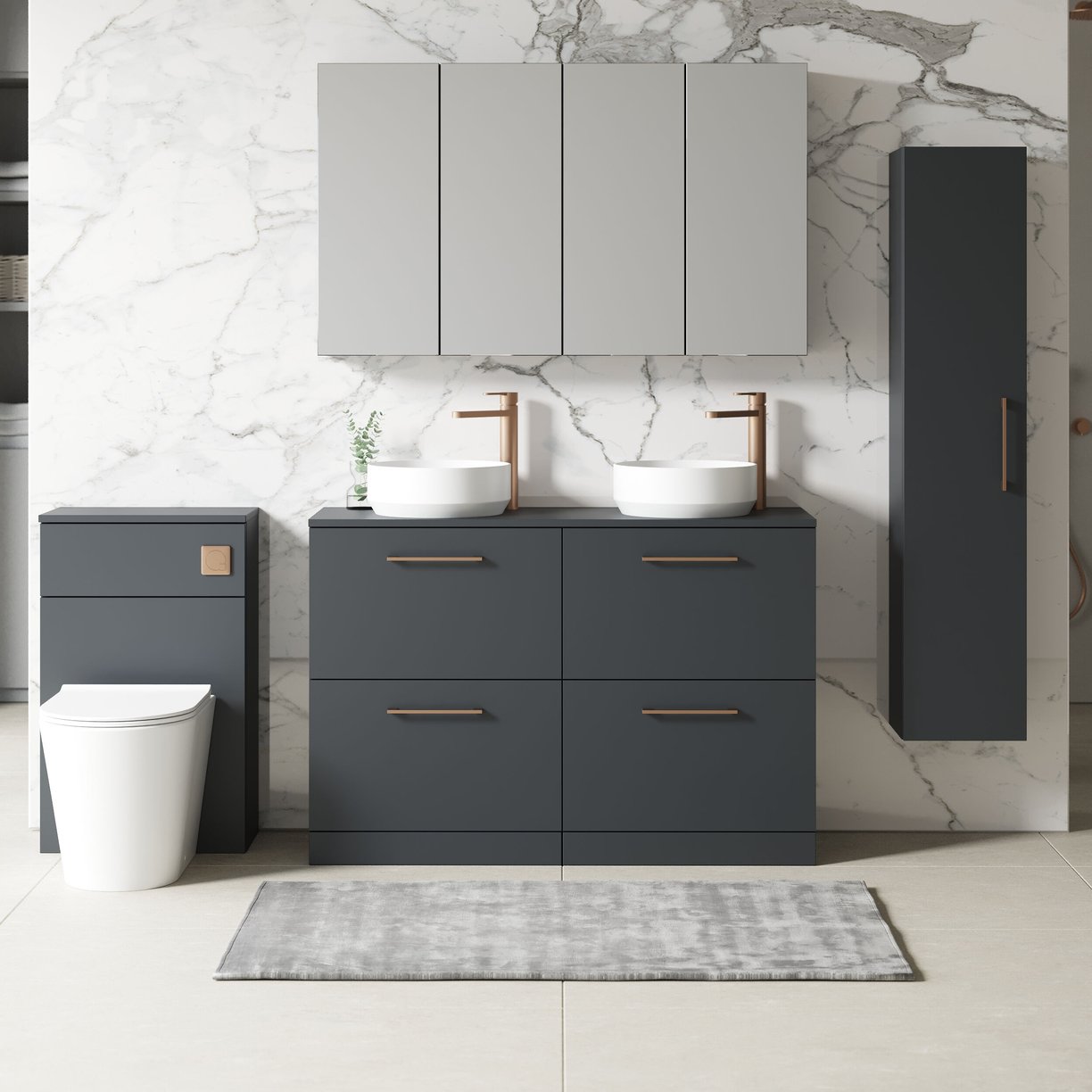 1200mm FS 4-Drawer Vanity & Worktop - Satin Soft Black