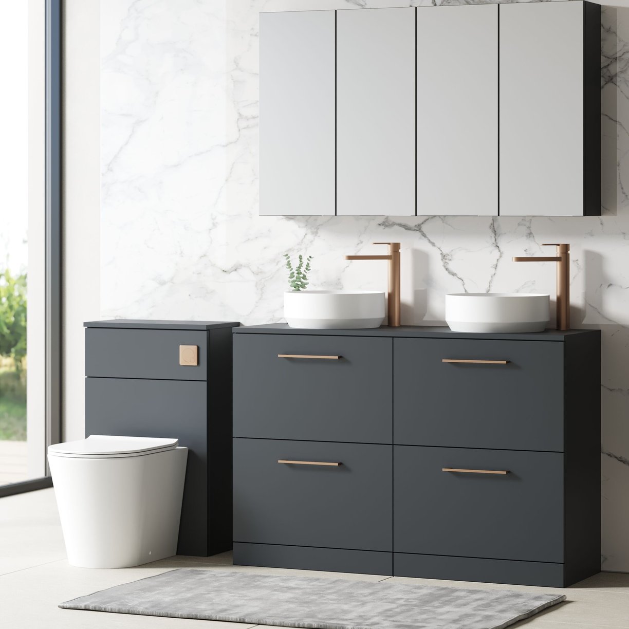1200mm FS 4-Drawer Vanity & Worktop - Satin Soft Black