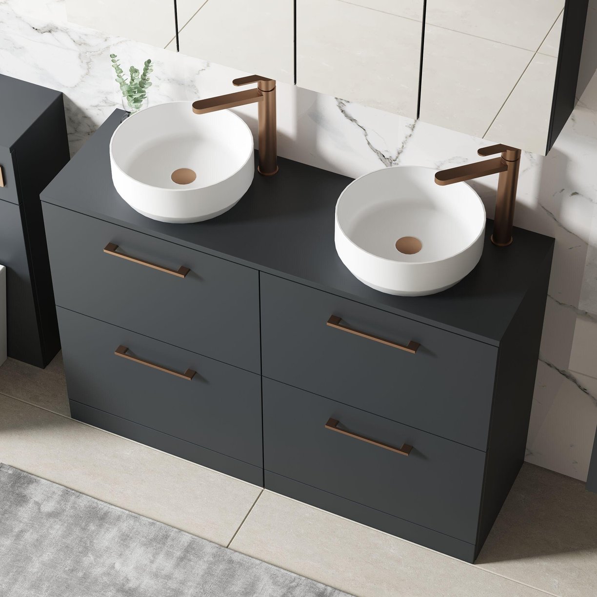 1200mm FS 4-Drawer Vanity & Worktop - Satin Soft Black