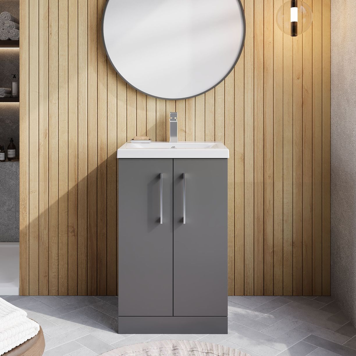500mm FS 2-Door Vanity & Basin 1 - Satin Grey