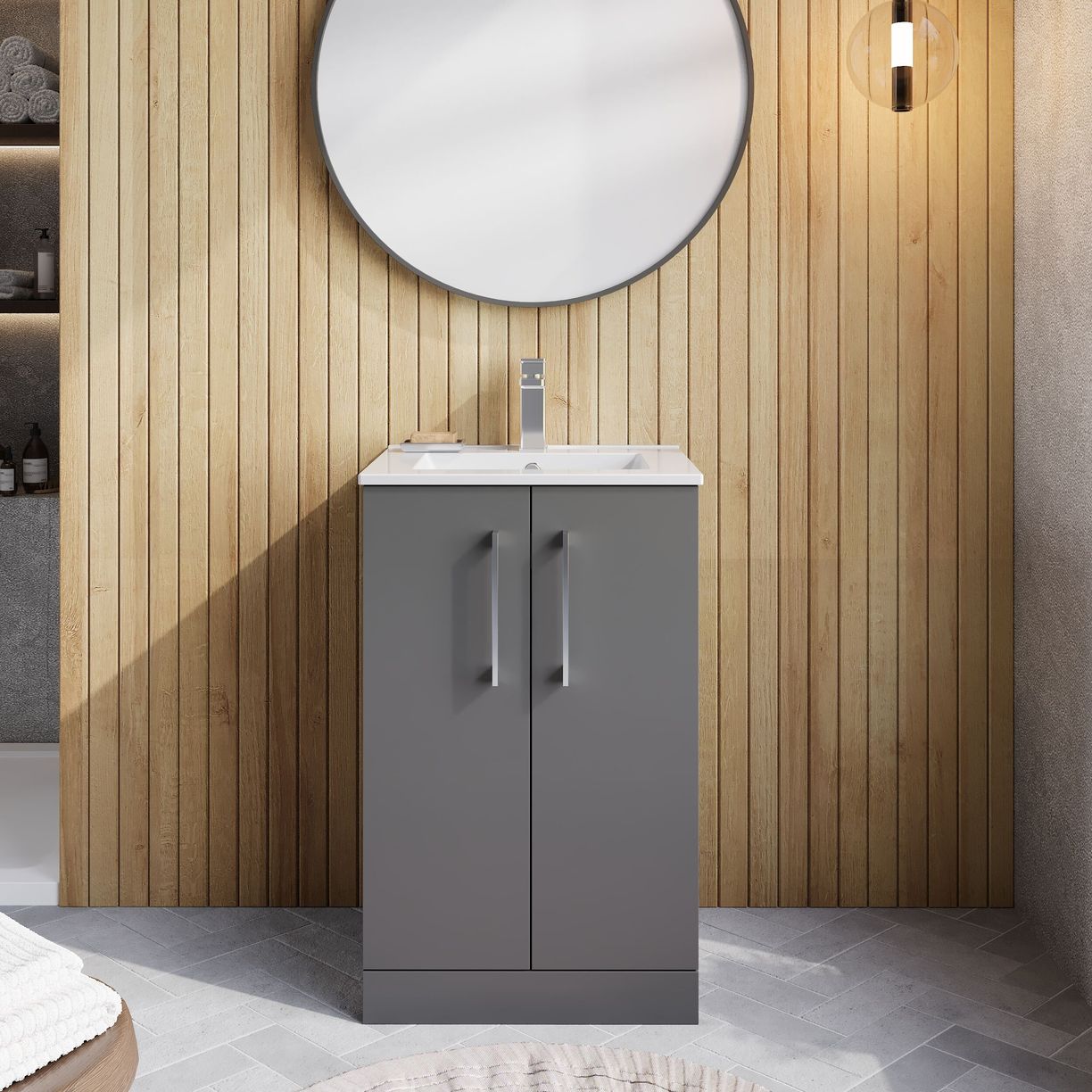 500mm FS 2-Door Vanity & Basin 2 - Satin Grey