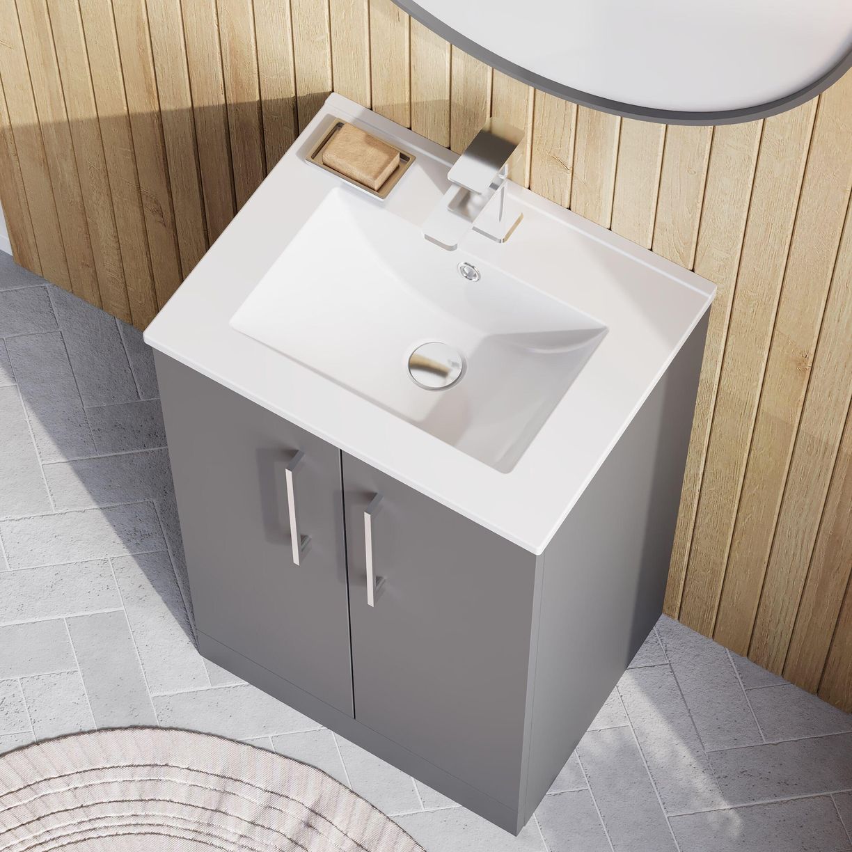 500mm FS 2-Door Vanity & Basin 2 - Satin Grey