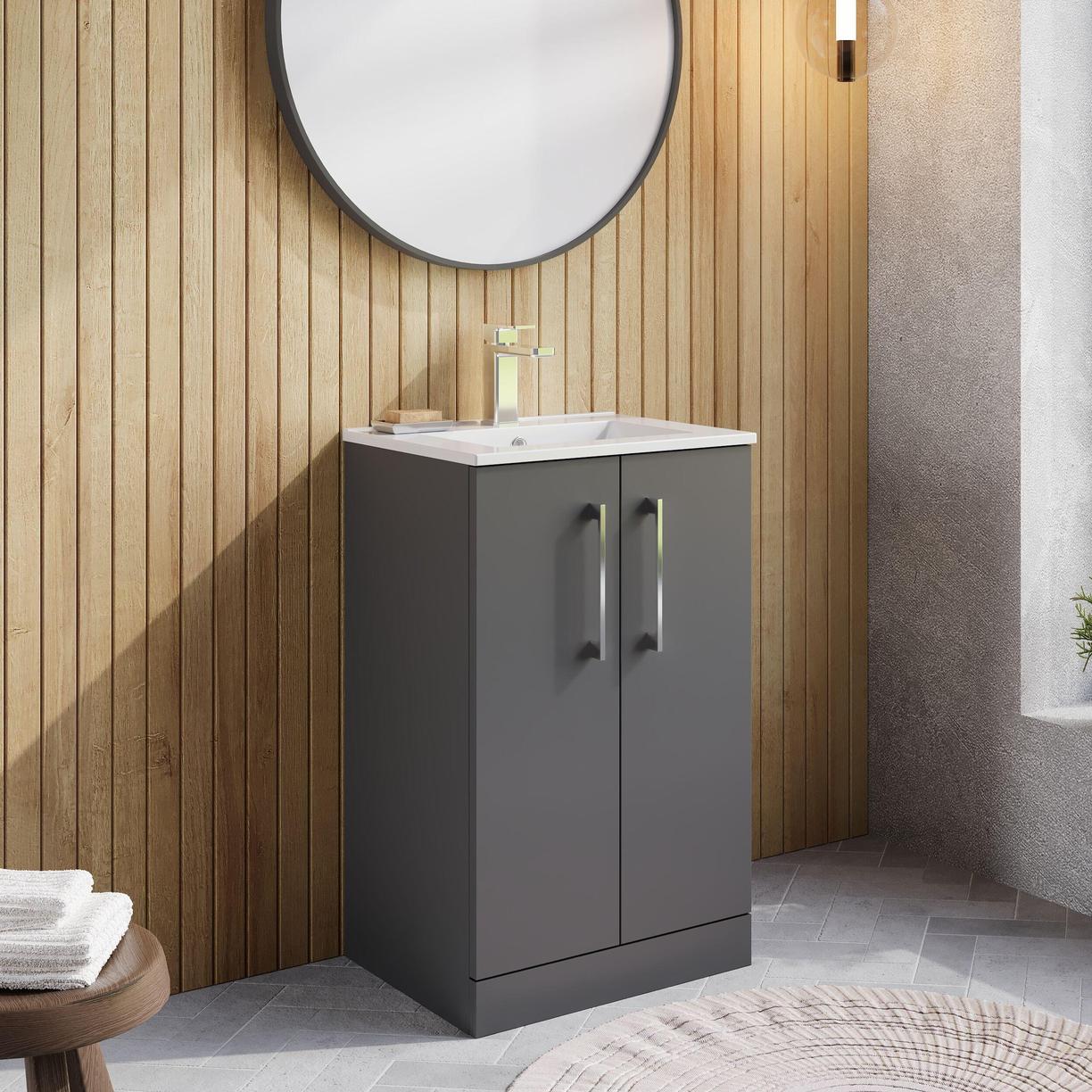 500mm FS 2-Door Vanity & Basin 2 - Satin Grey