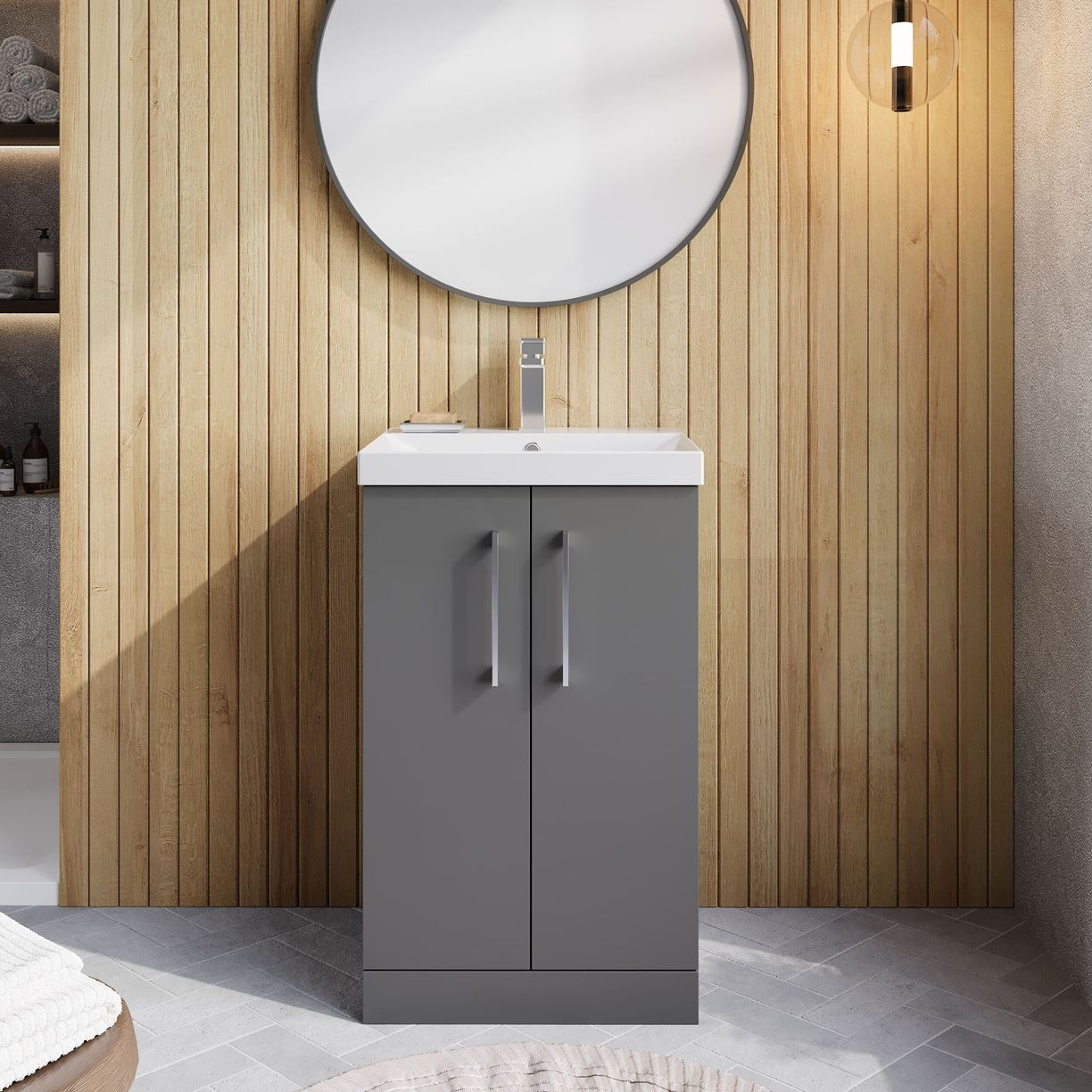 500mm FS 2-Door Vanity & Basin 3 - Satin Grey