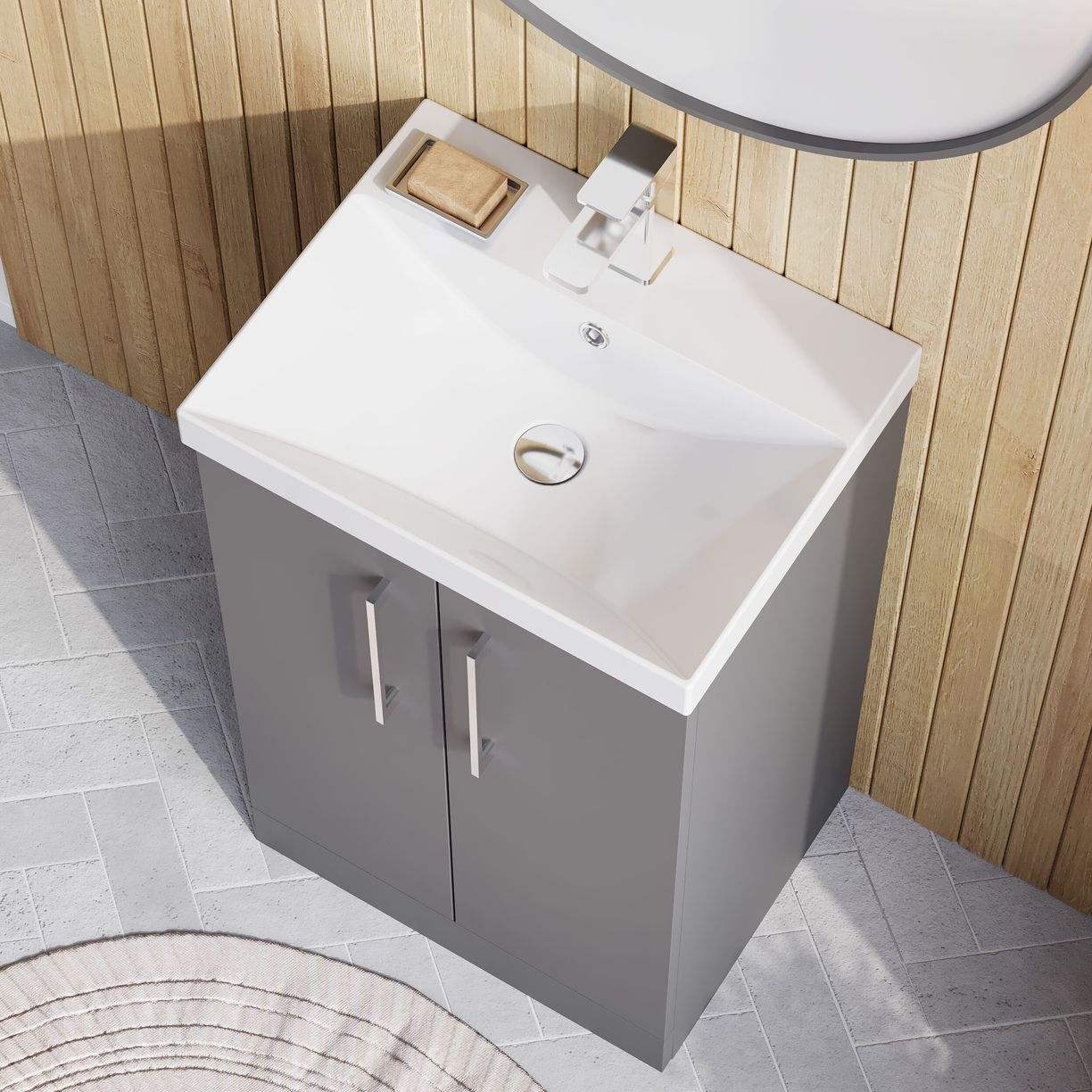 500mm FS 2-Door Vanity & Basin 3 - Satin Grey