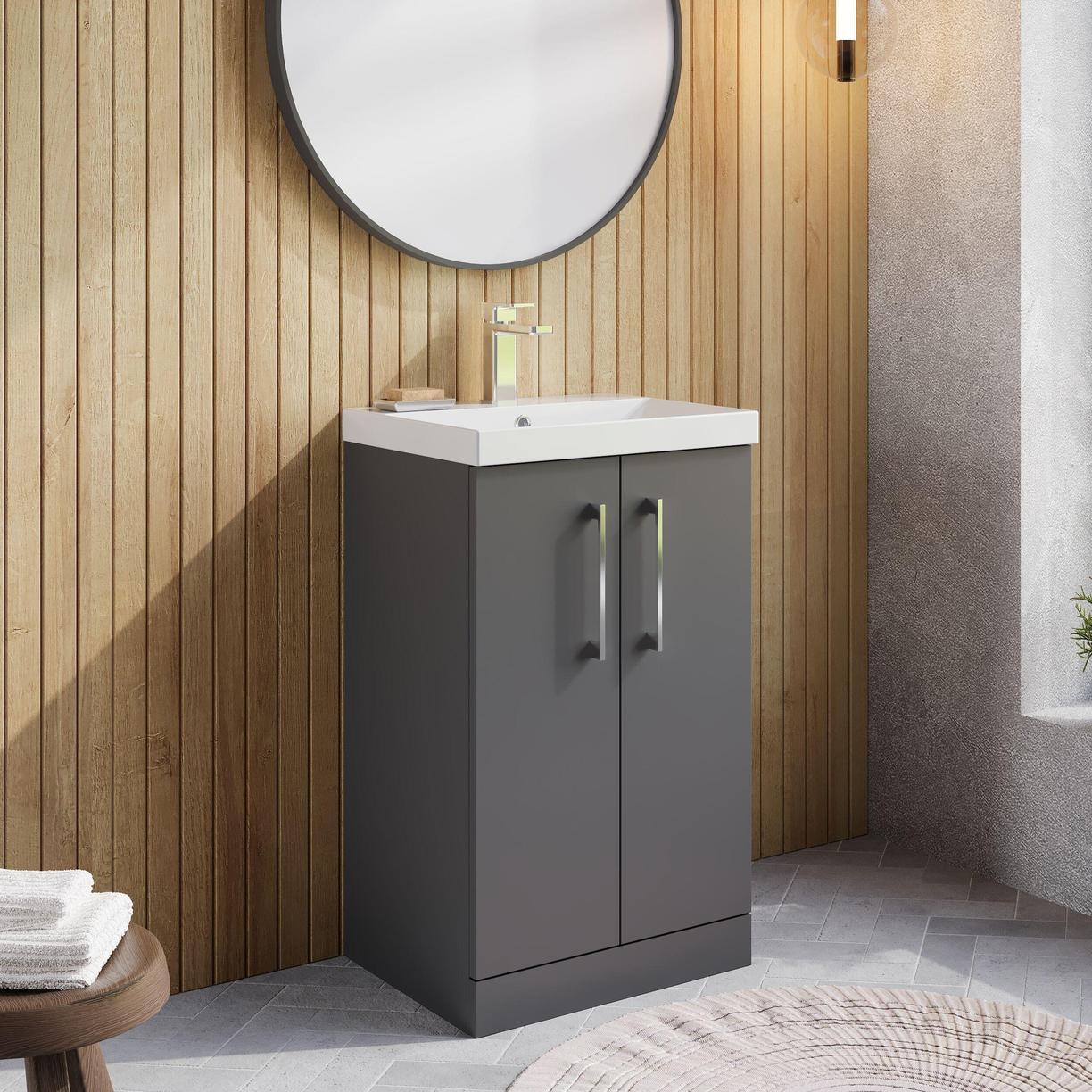 500mm FS 2-Door Vanity & Basin 3 - Satin Grey