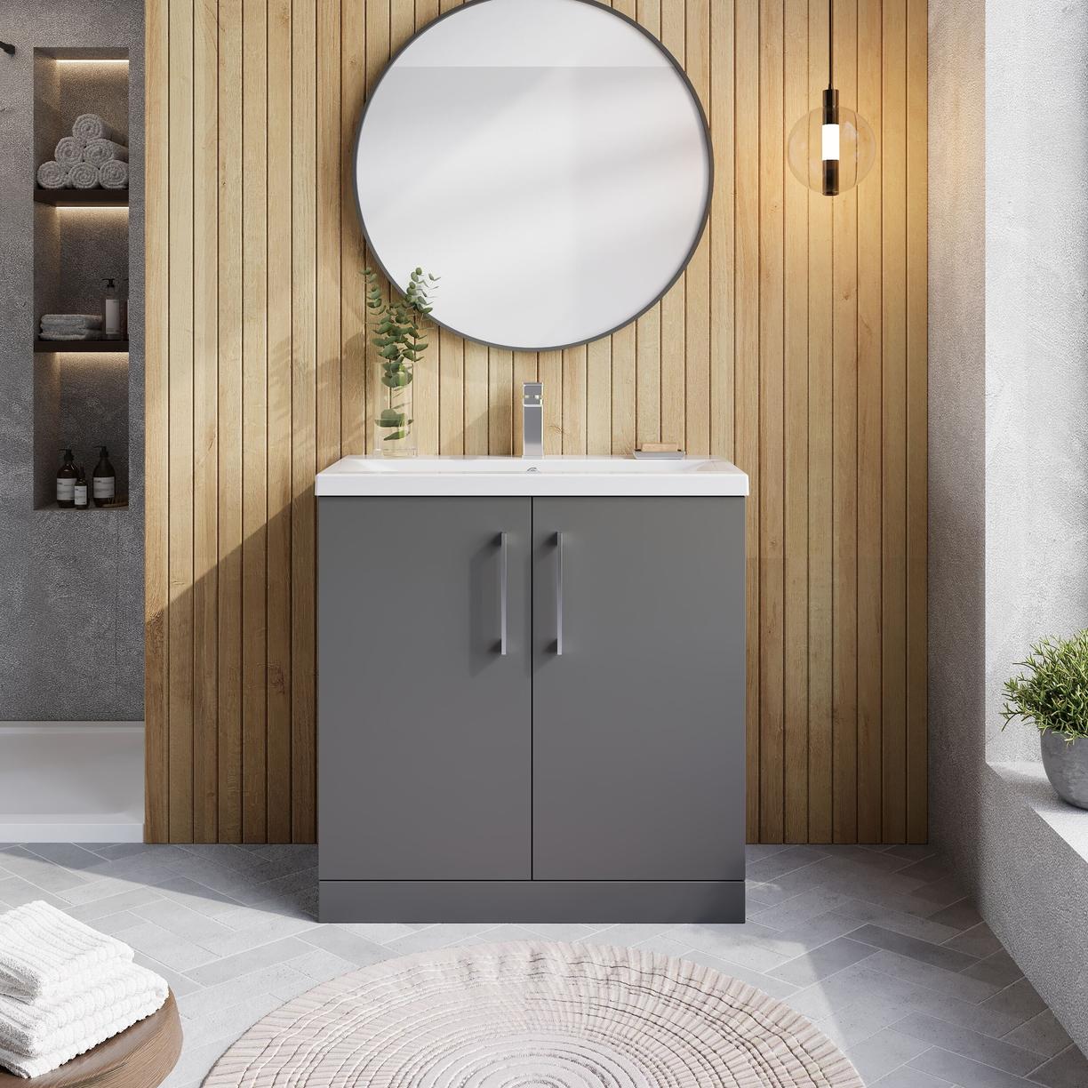 800mm FS 2-Door Vanity & Basin 1 - Satin Grey