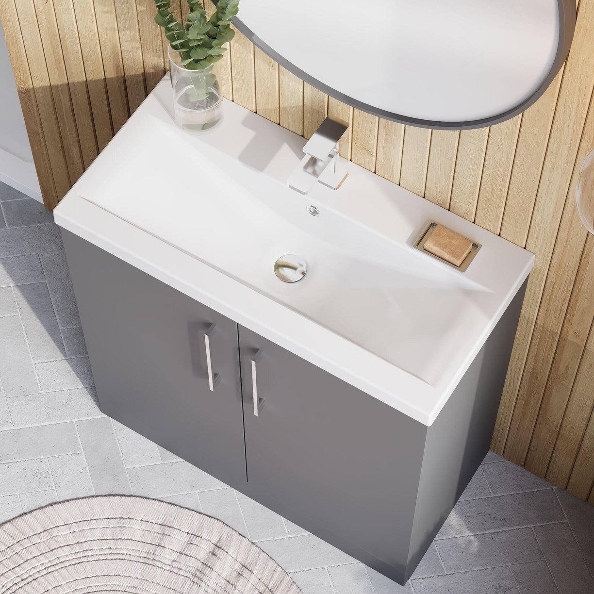 800mm FS 2-Door Vanity & Basin 1 - Satin Grey