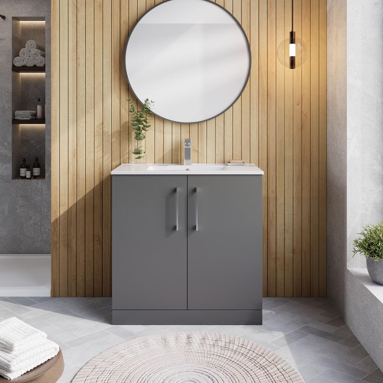 800mm FS 2-Door Vanity & Basin 2 - Satin Grey