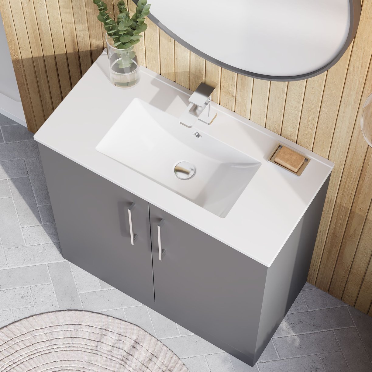 800mm FS 2-Door Vanity & Basin 2 - Satin Grey