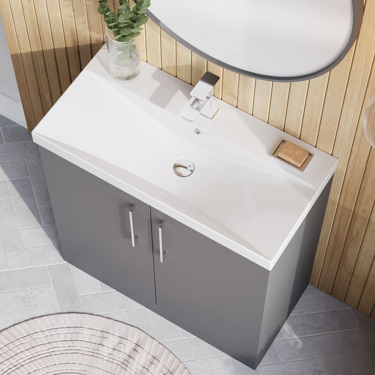 800mm FS 2-Door Vanity & Basin 3 - Satin Grey