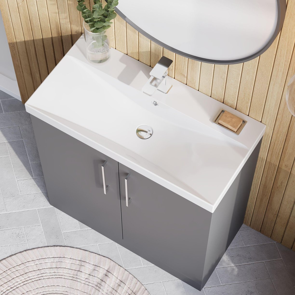 800mm FS 2-Door Vanity & Basin 3 - Satin Grey