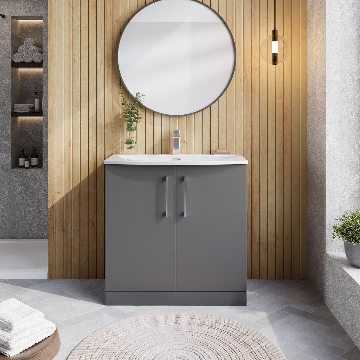 800mm FS 2-Door Vanity & Basin 4 - Satin Grey