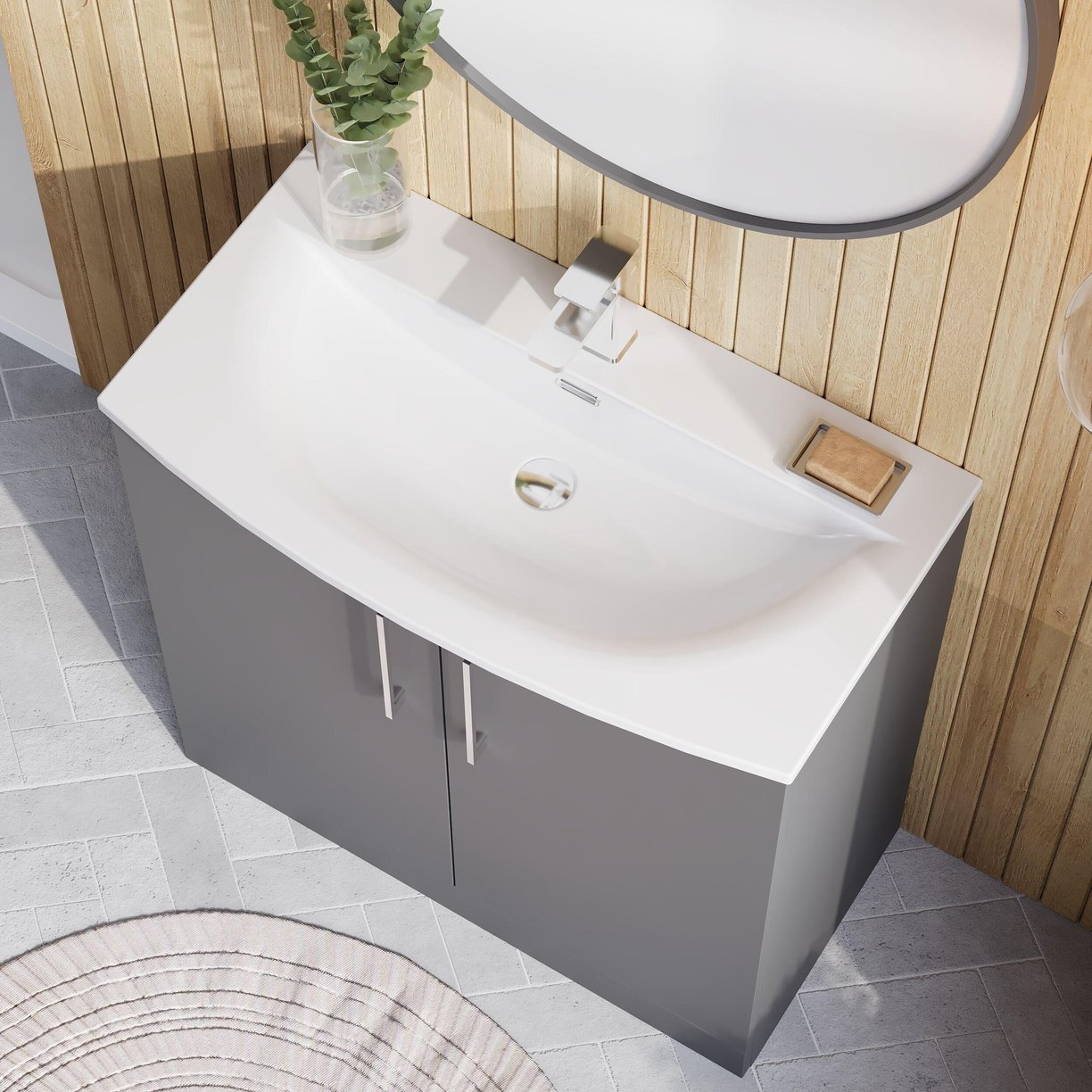 800mm FS 2-Door Vanity & Basin 4 - Satin Grey