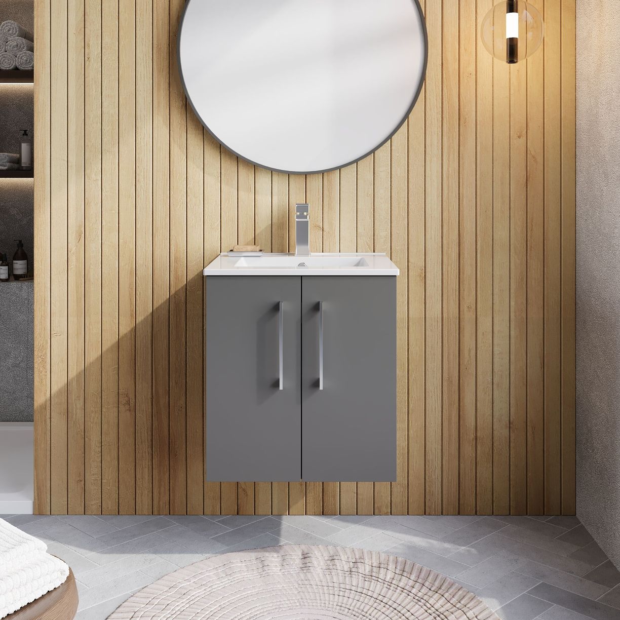 500mm WH 2-Door Vanity & Basin 2 - Satin Grey