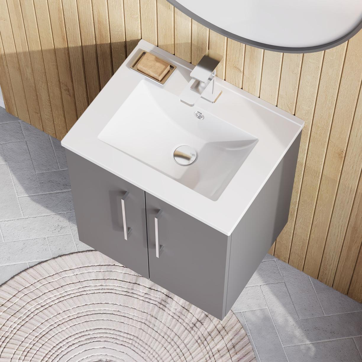 500mm WH 2-Door Vanity & Basin 2 - Satin Grey