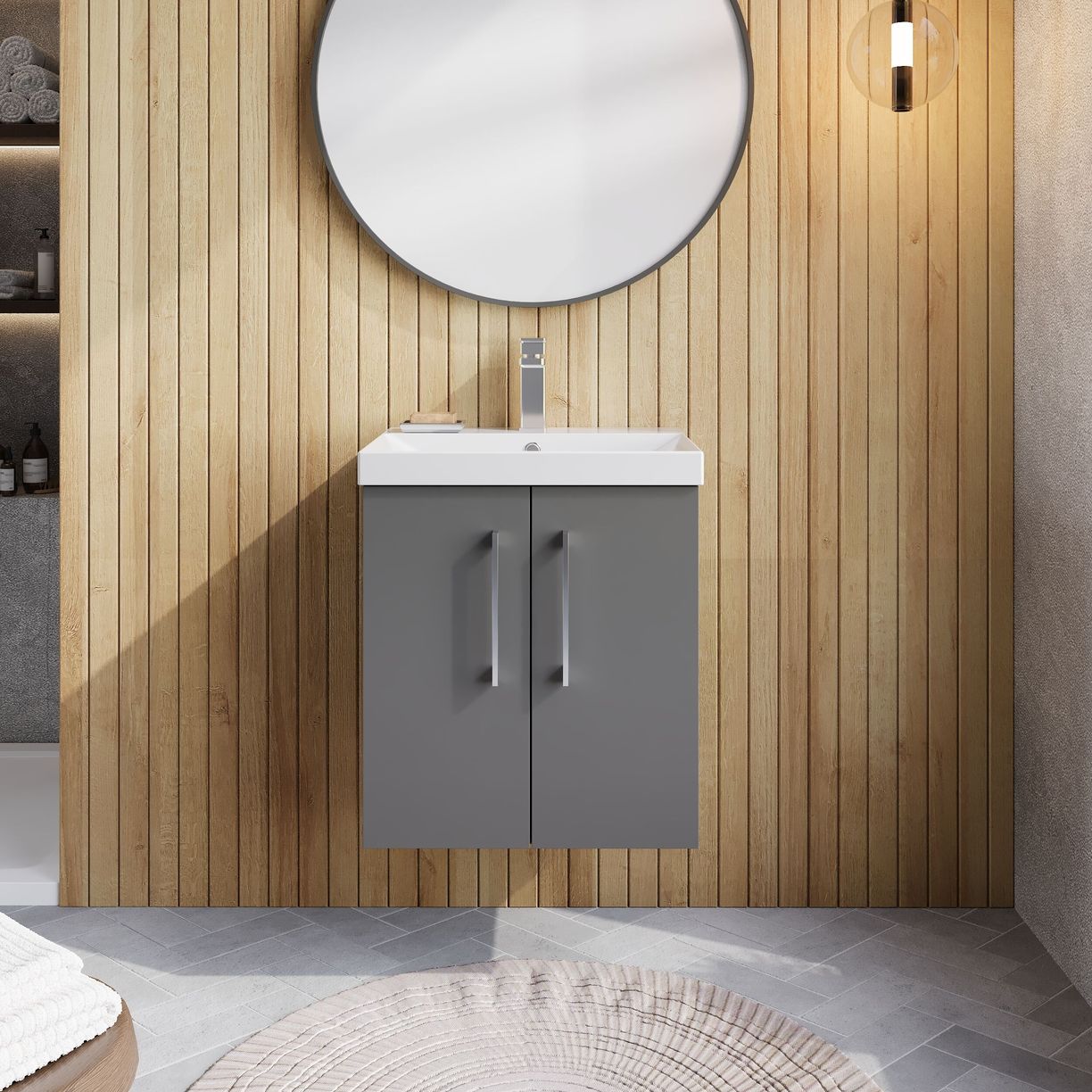 500mm WH 2-Door Vanity & Basin 3 - Satin Grey