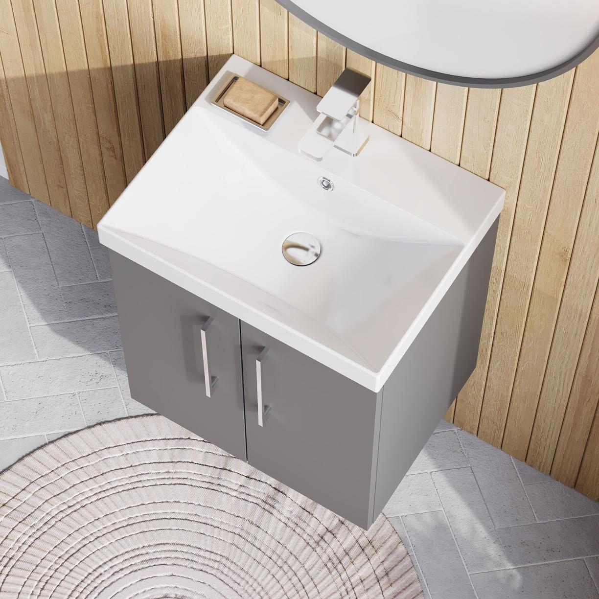 500mm WH 2-Door Vanity & Basin 3 - Satin Grey