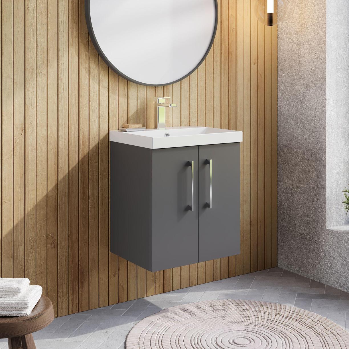 500mm WH 2-Door Vanity & Basin 3 - Satin Grey