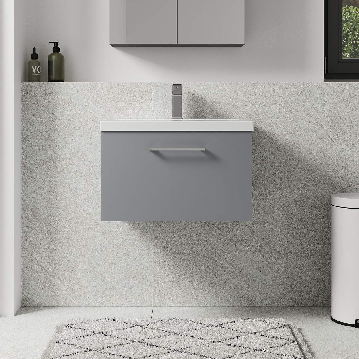 600mm WH 1-Drawer Vanity & Basin 1 - Satin Grey