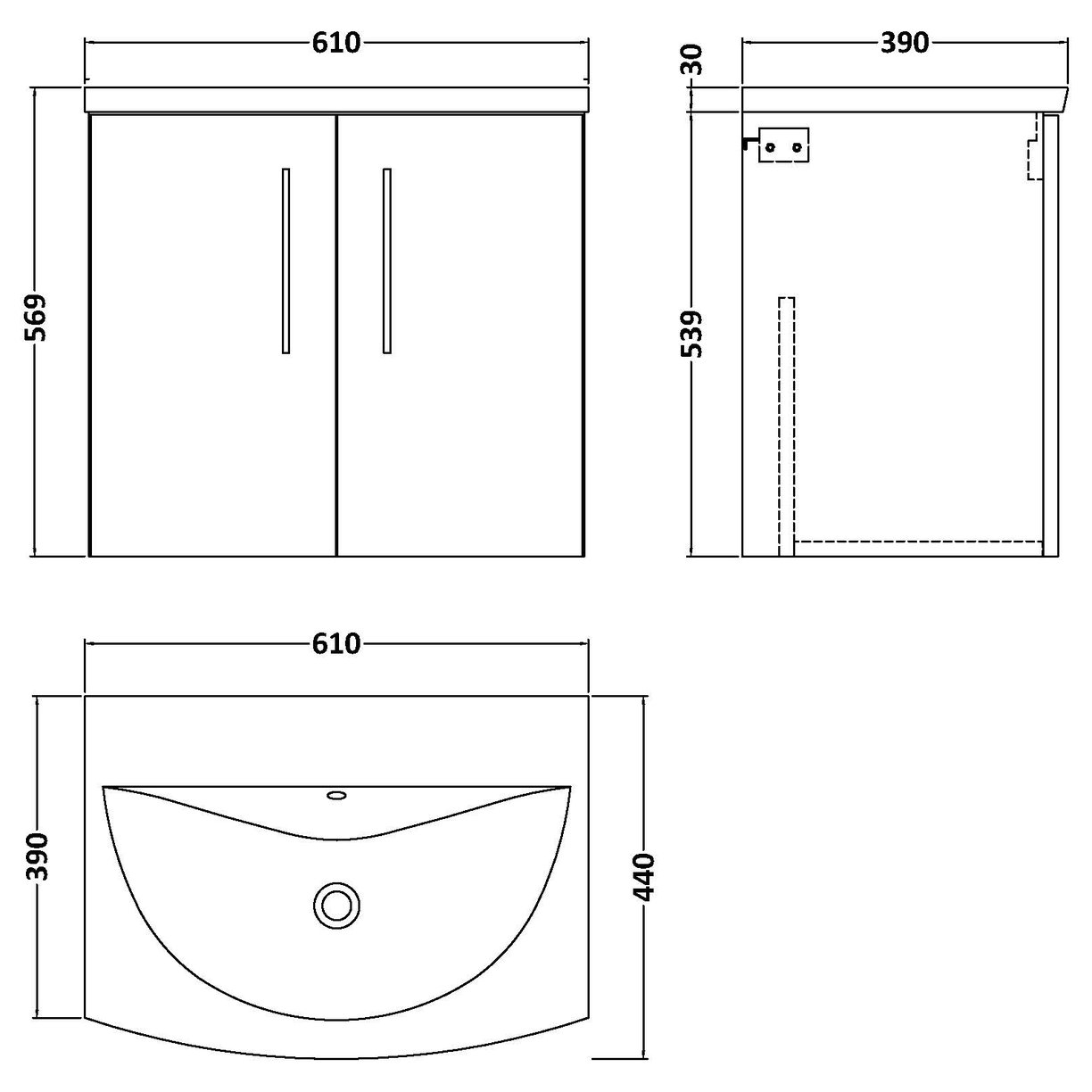 600 WH 2-Door Vanity & Basin 4