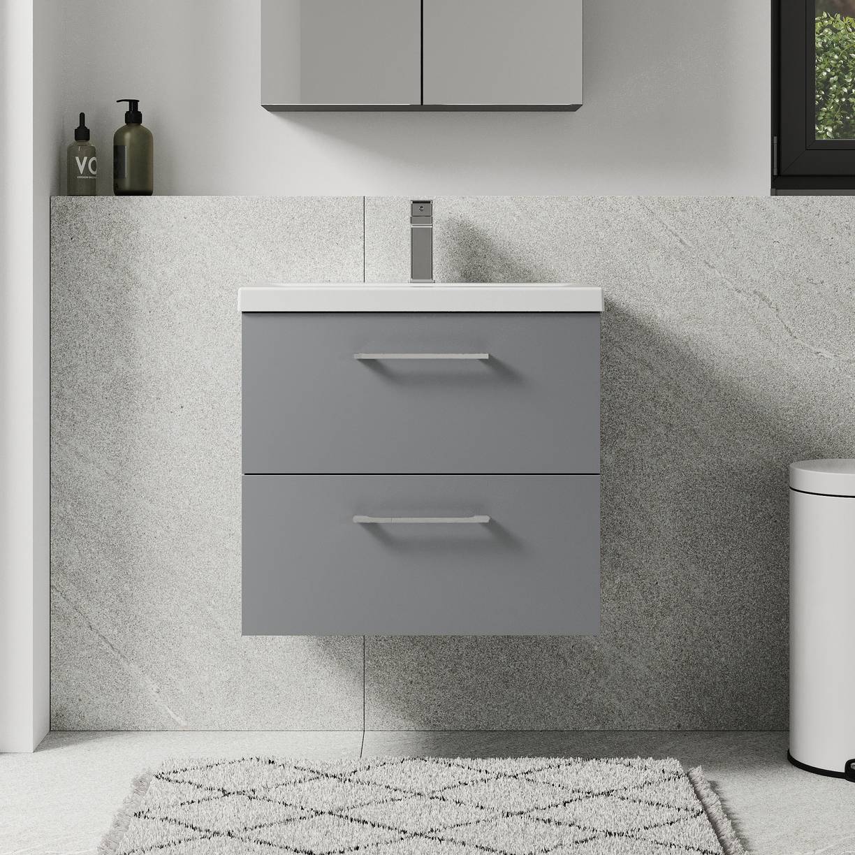600mm WH 2-Drawer Vanity & Basin 1 - Satin Grey