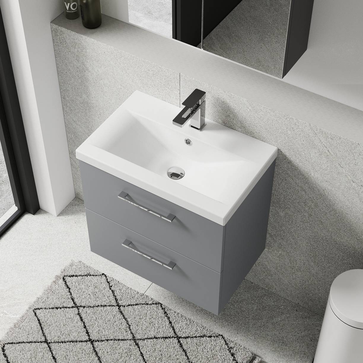 600mm WH 2-Drawer Vanity & Basin 1 - Satin Grey