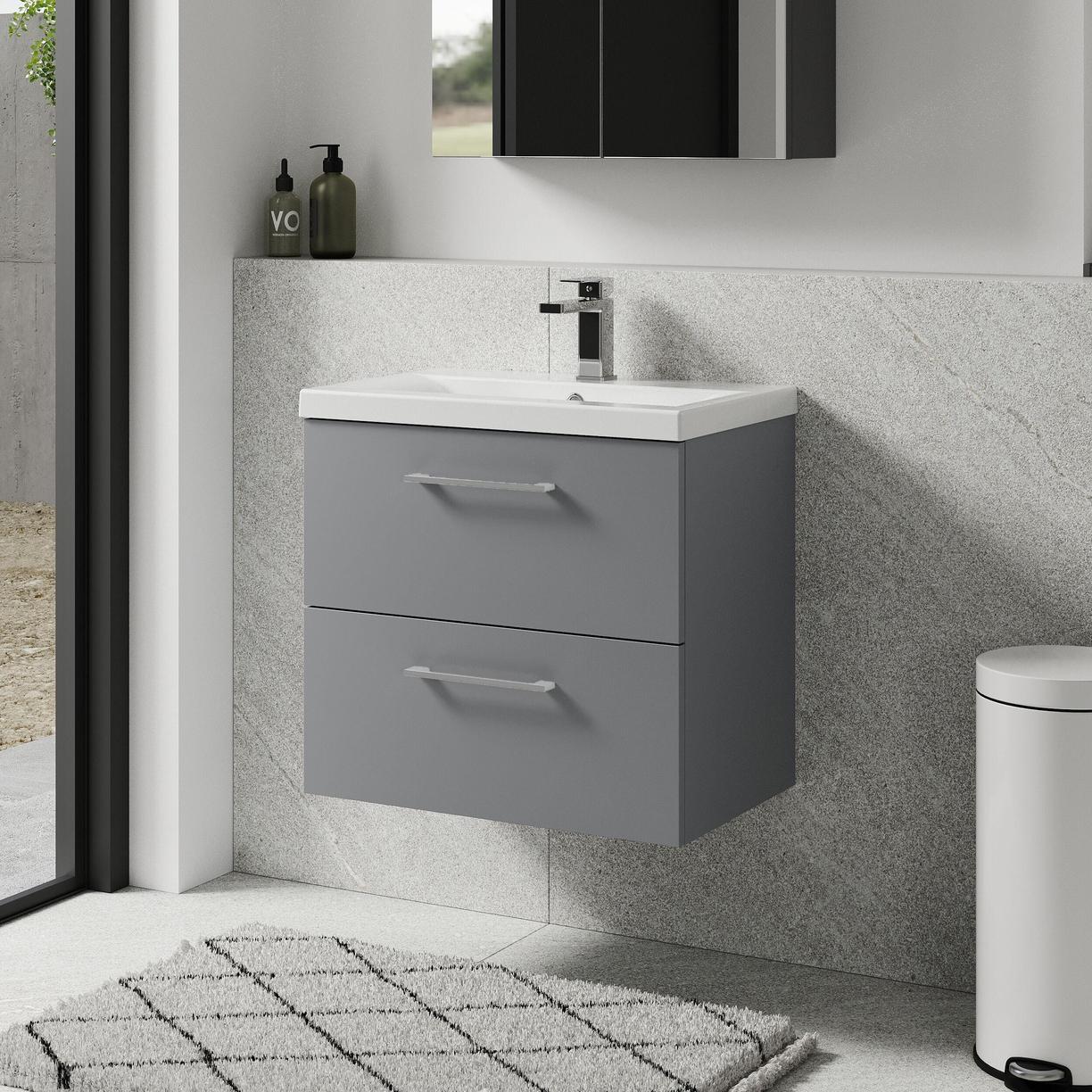 600mm WH 2-Drawer Vanity & Basin 1 - Satin Grey