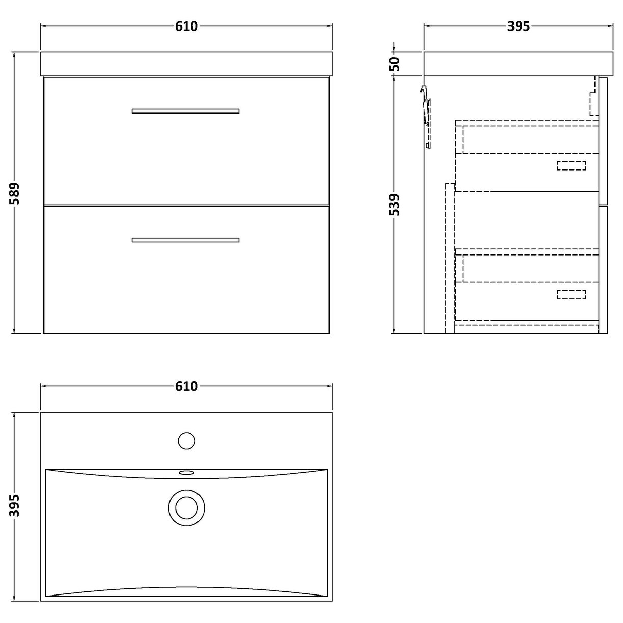 600 WH 2-Drawer Vanity & Basin 3