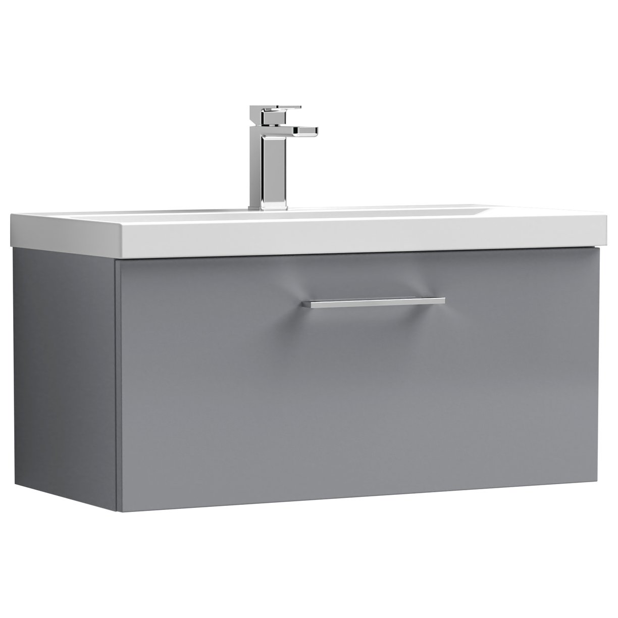 800mm WH Single Drawer Vanity & Basin 1 - Satin Grey