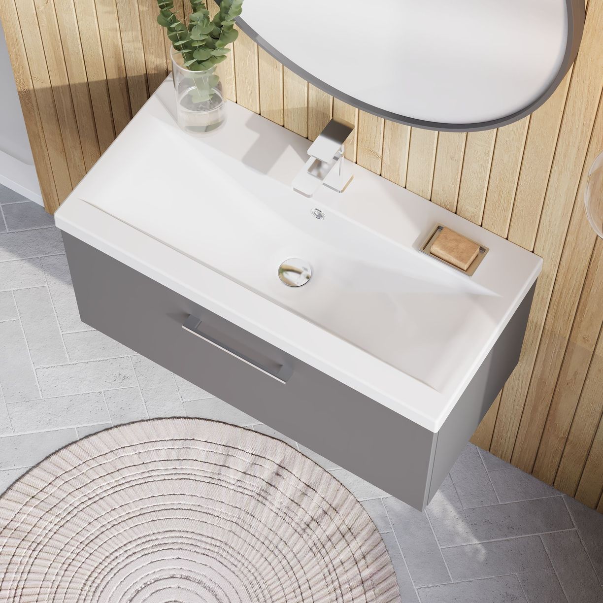 800mm WH Single Drawer Vanity & Basin 1 - Satin Grey