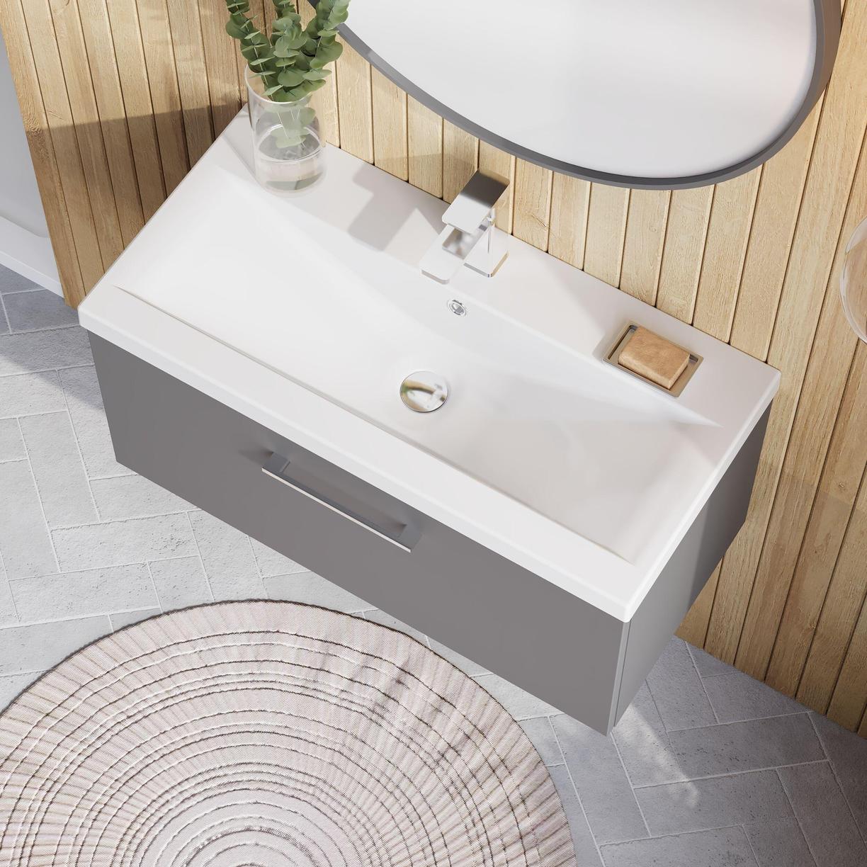 800mm WH Single Drawer Vanity & Basin 1 - Satin Grey