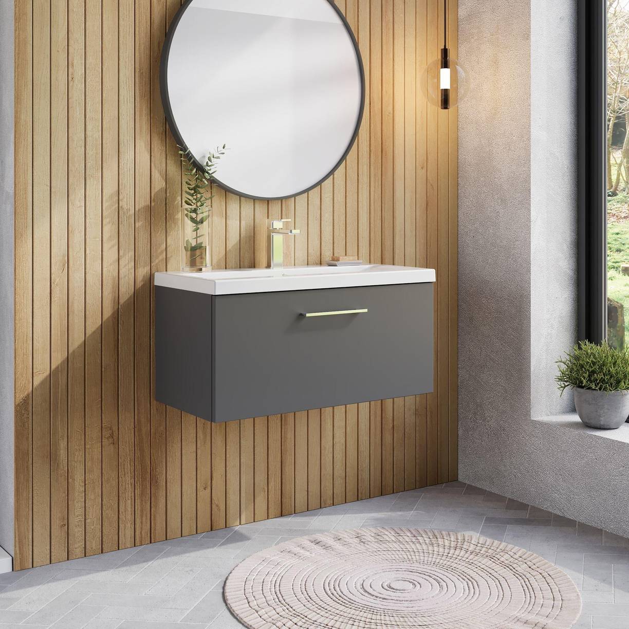 800mm WH Single Drawer Vanity & Basin 1 - Satin Grey