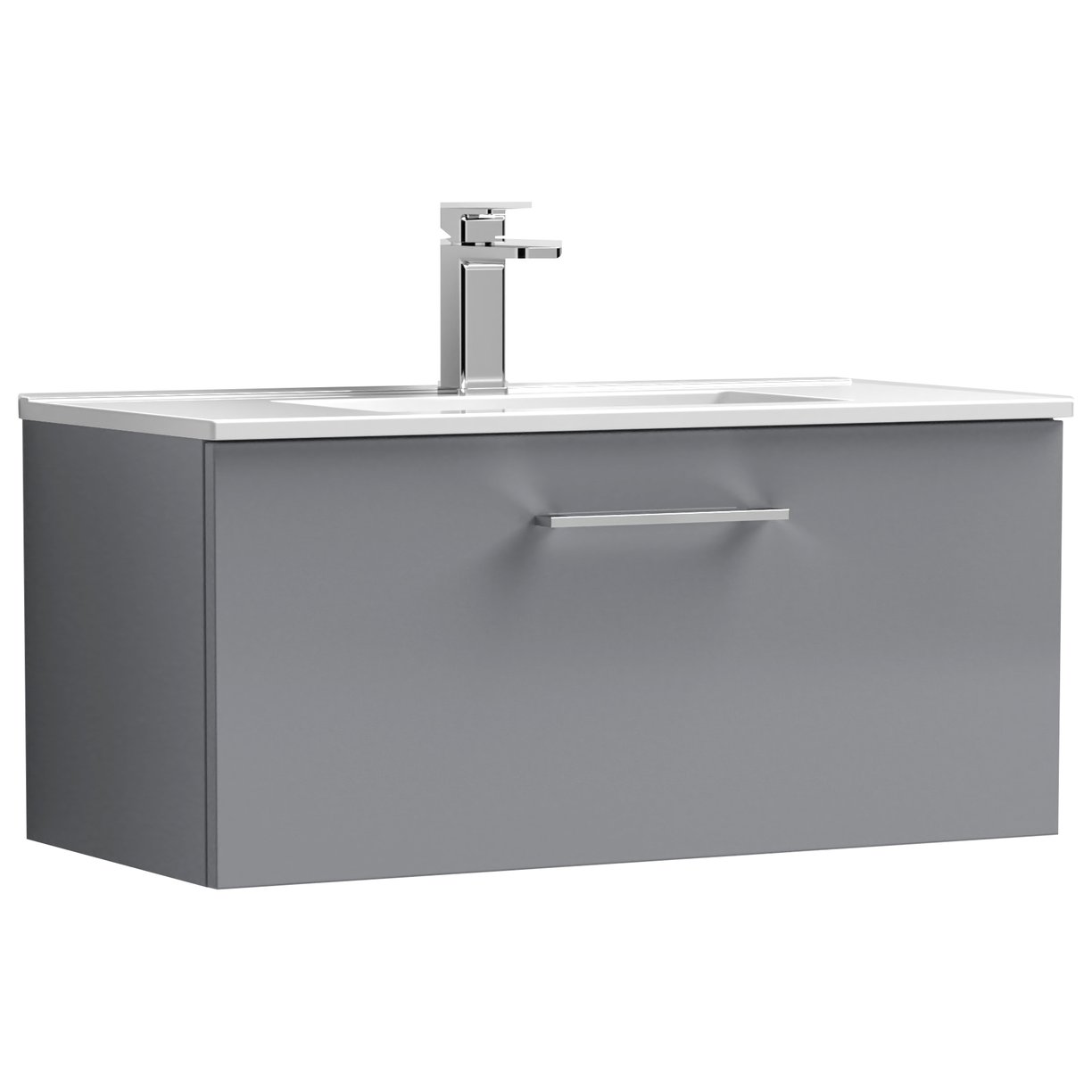 800mm WH Single Drawer Vanity & Basin 2 - Satin Grey