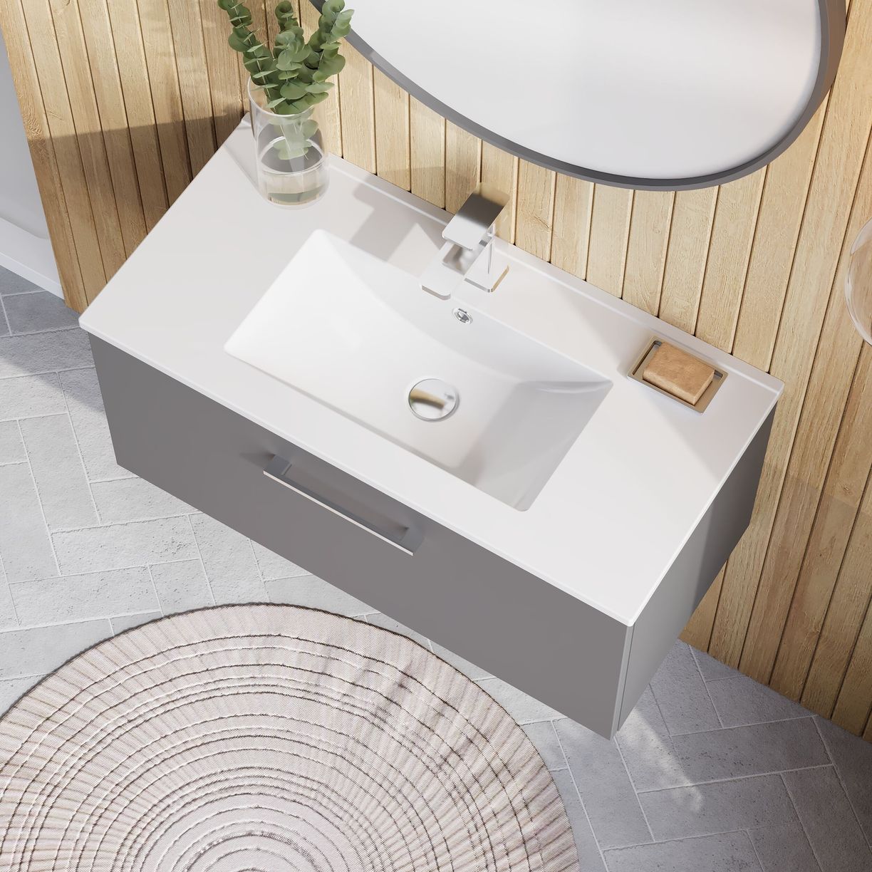 800mm WH Single Drawer Vanity & Basin 2 - Satin Grey