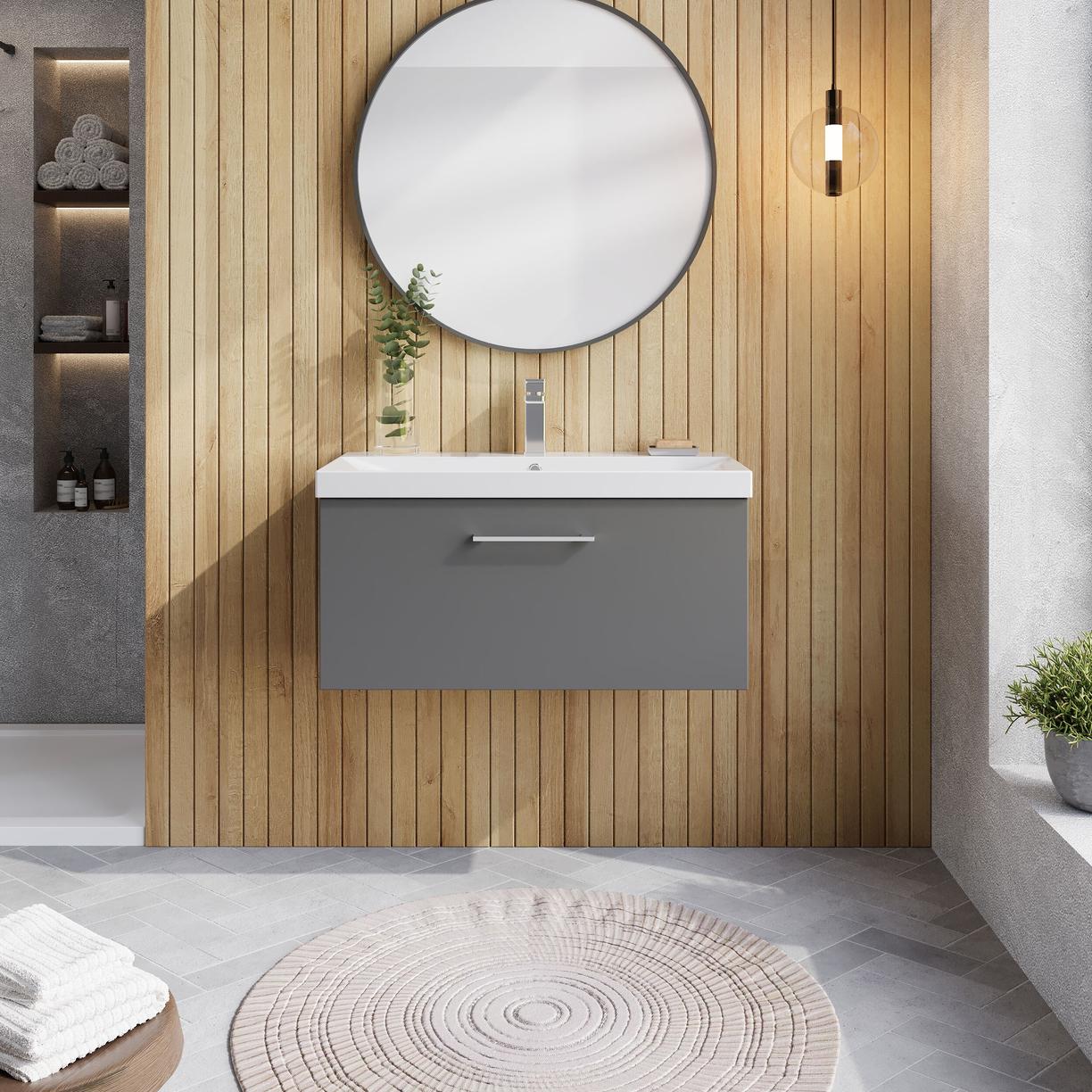 800mm WH Single Drawer Vanity & Basin 3 - Satin Grey