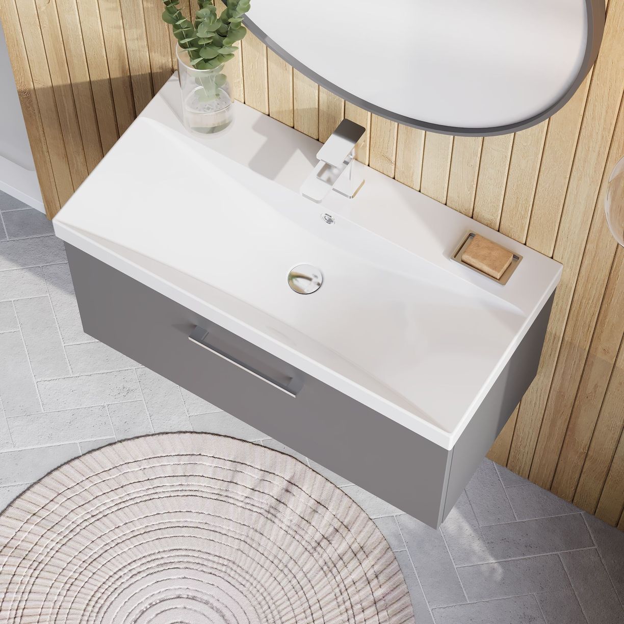800mm WH Single Drawer Vanity & Basin 3 - Satin Grey