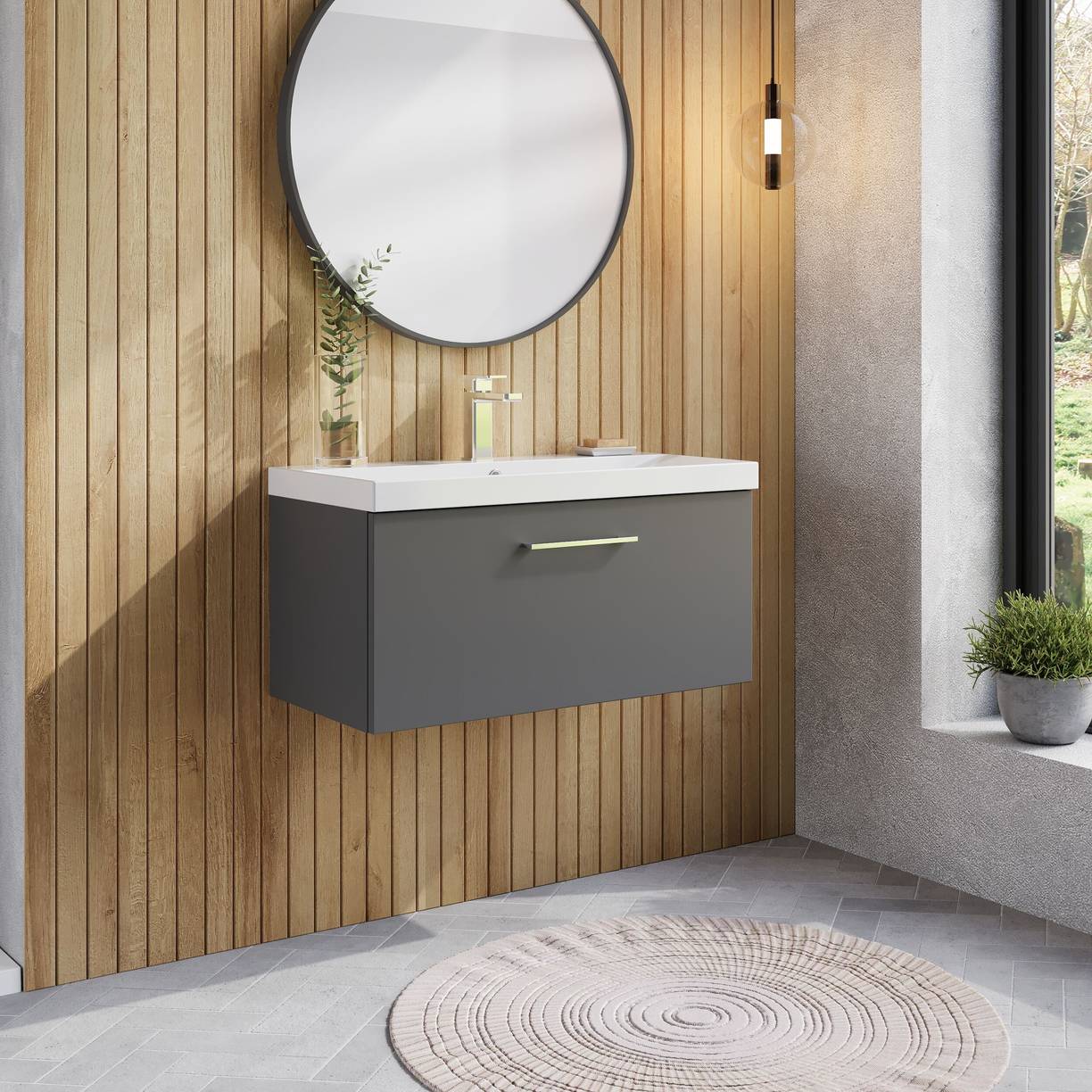 800mm WH Single Drawer Vanity & Basin 3 - Satin Grey