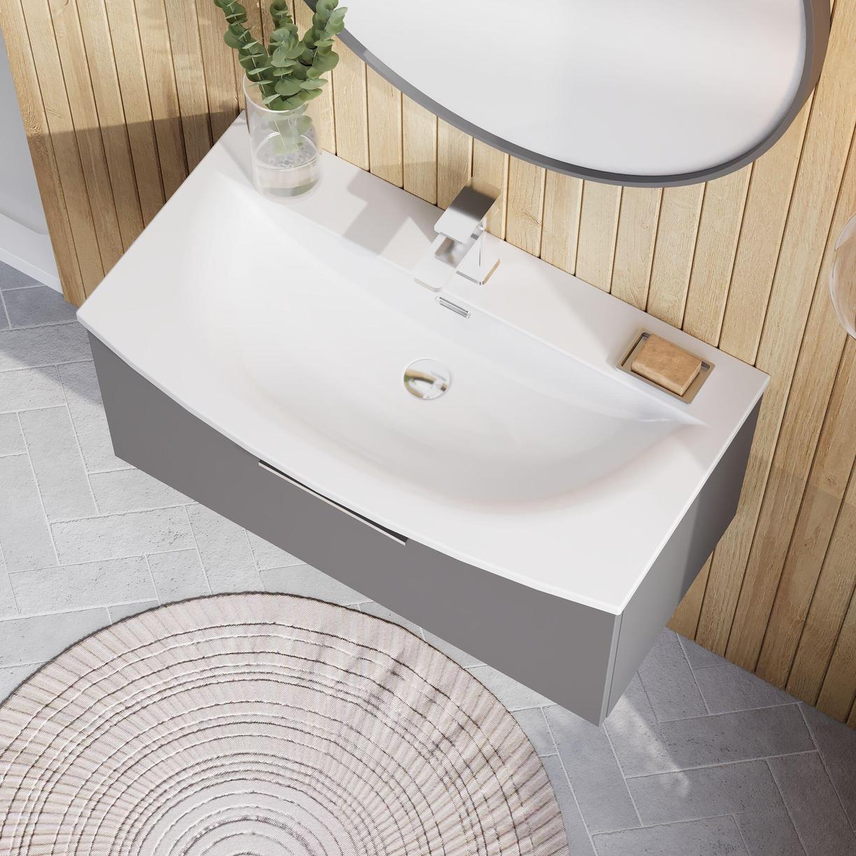 800mm WH Single Drawer Vanity & Basin 4 - Satin Grey