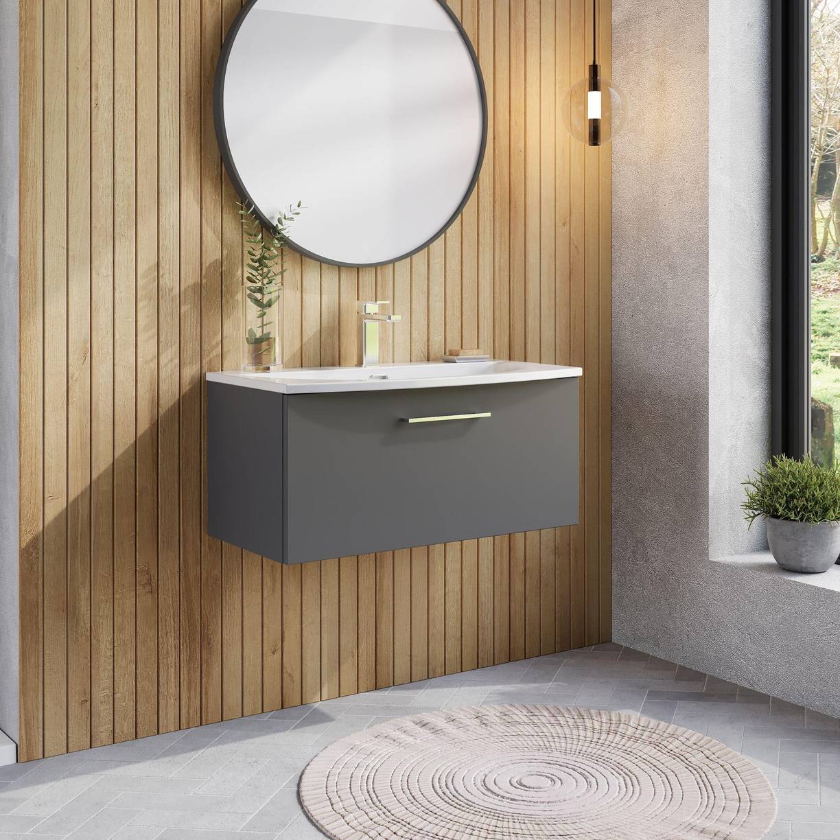800mm WH Single Drawer Vanity & Basin 4 - Satin Grey