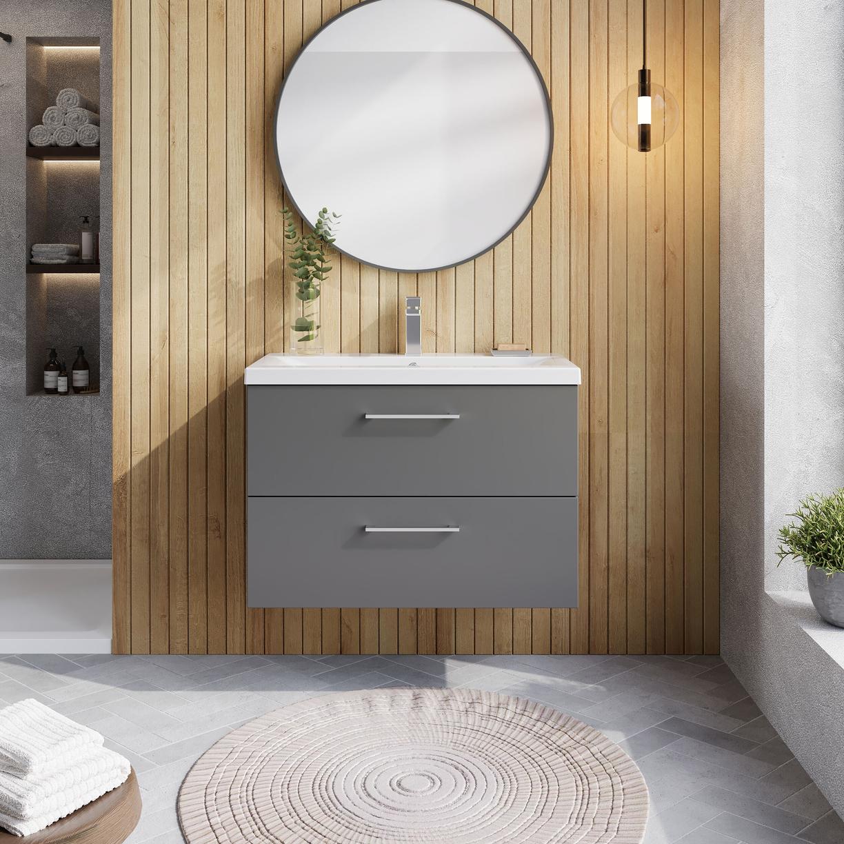 800mm WH 2-Drawer Vanity & Basin 1 - Satin Grey