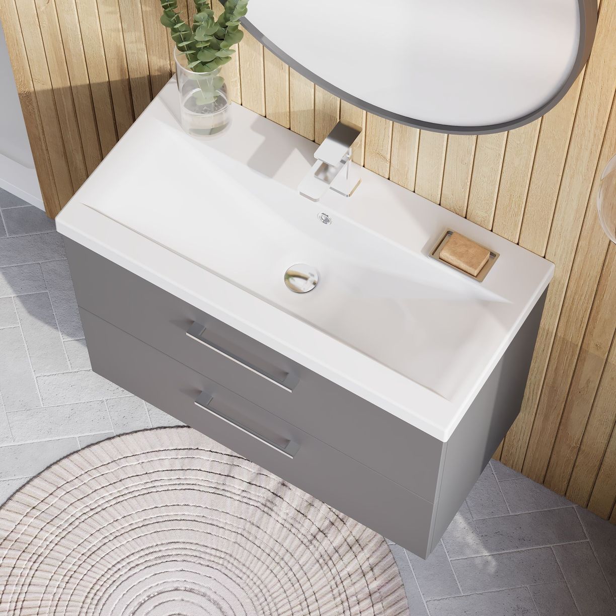 800mm WH 2-Drawer Vanity & Basin 1 - Satin Grey
