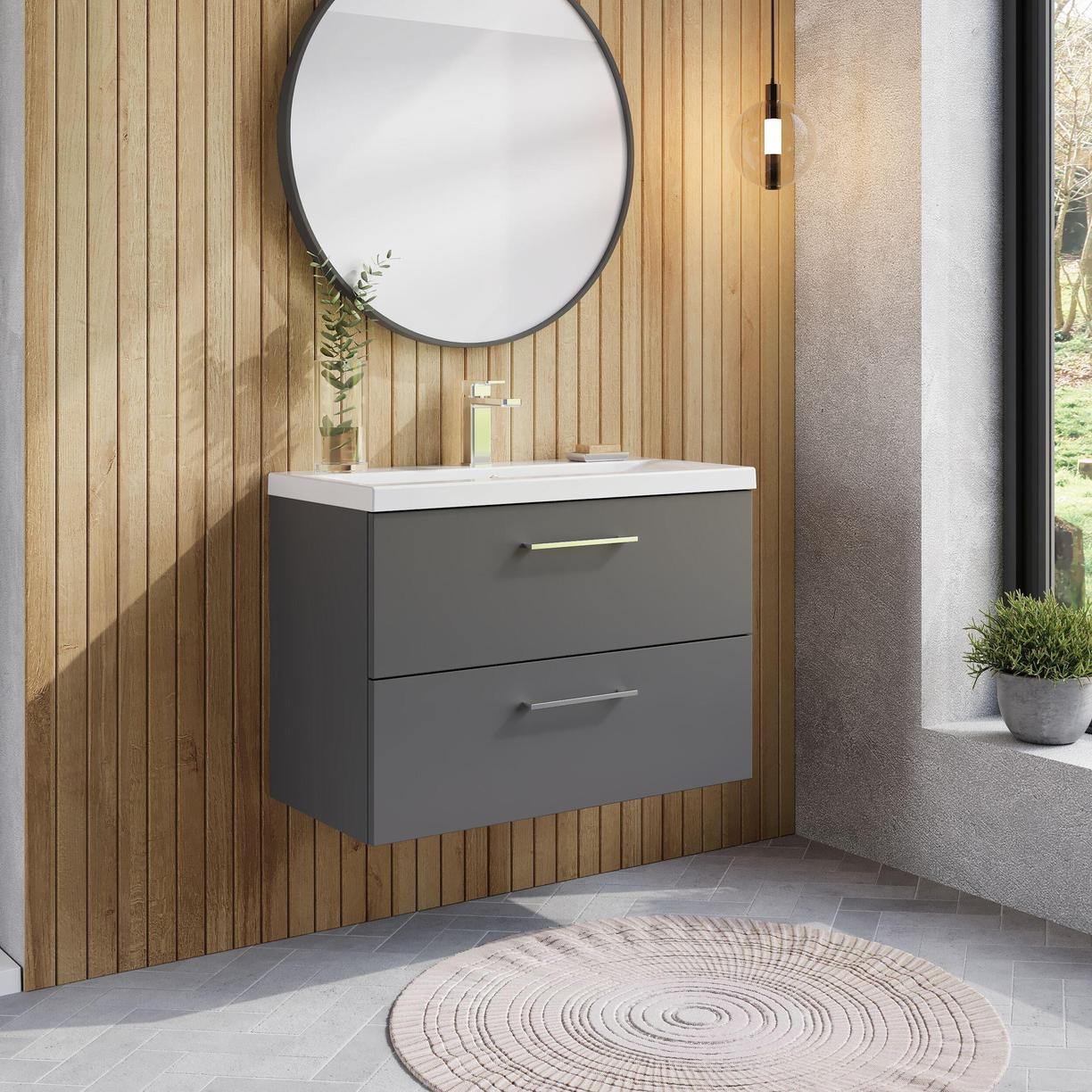 800mm WH 2-Drawer Vanity & Basin 1 - Satin Grey