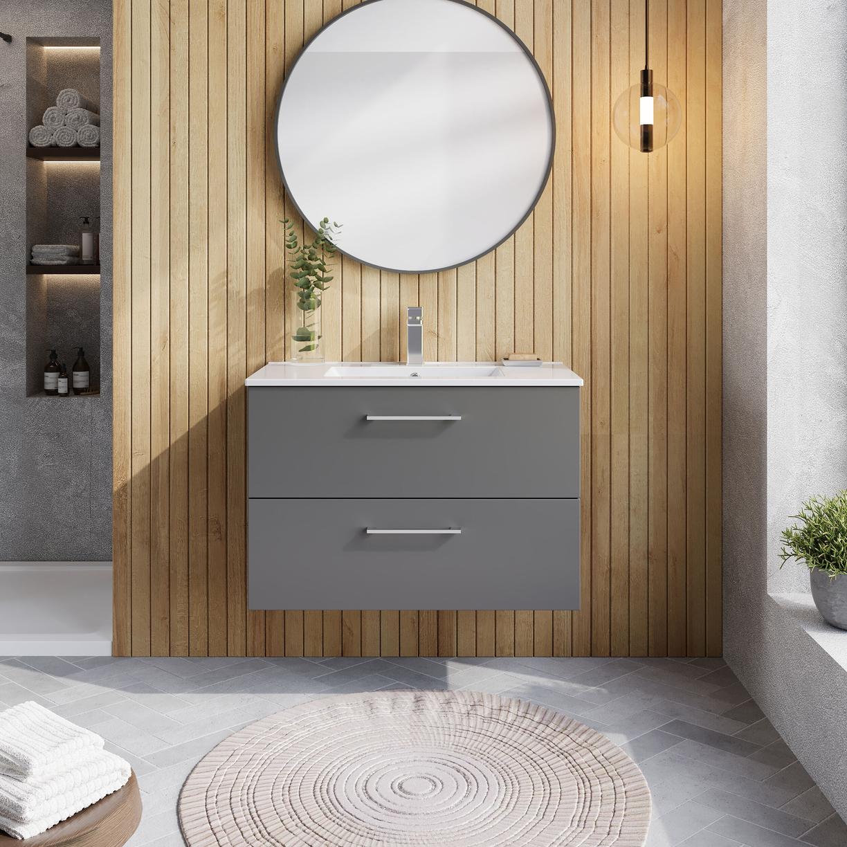 800mm WH 2-Drawer Vanity & Basin 2 - Satin Grey