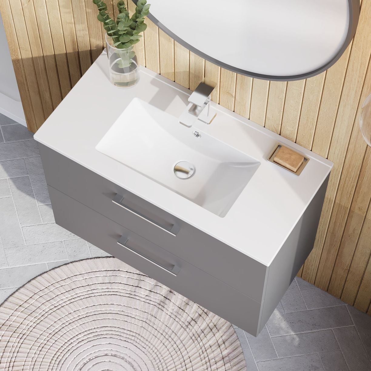 800mm WH 2-Drawer Vanity & Basin 2 - Satin Grey