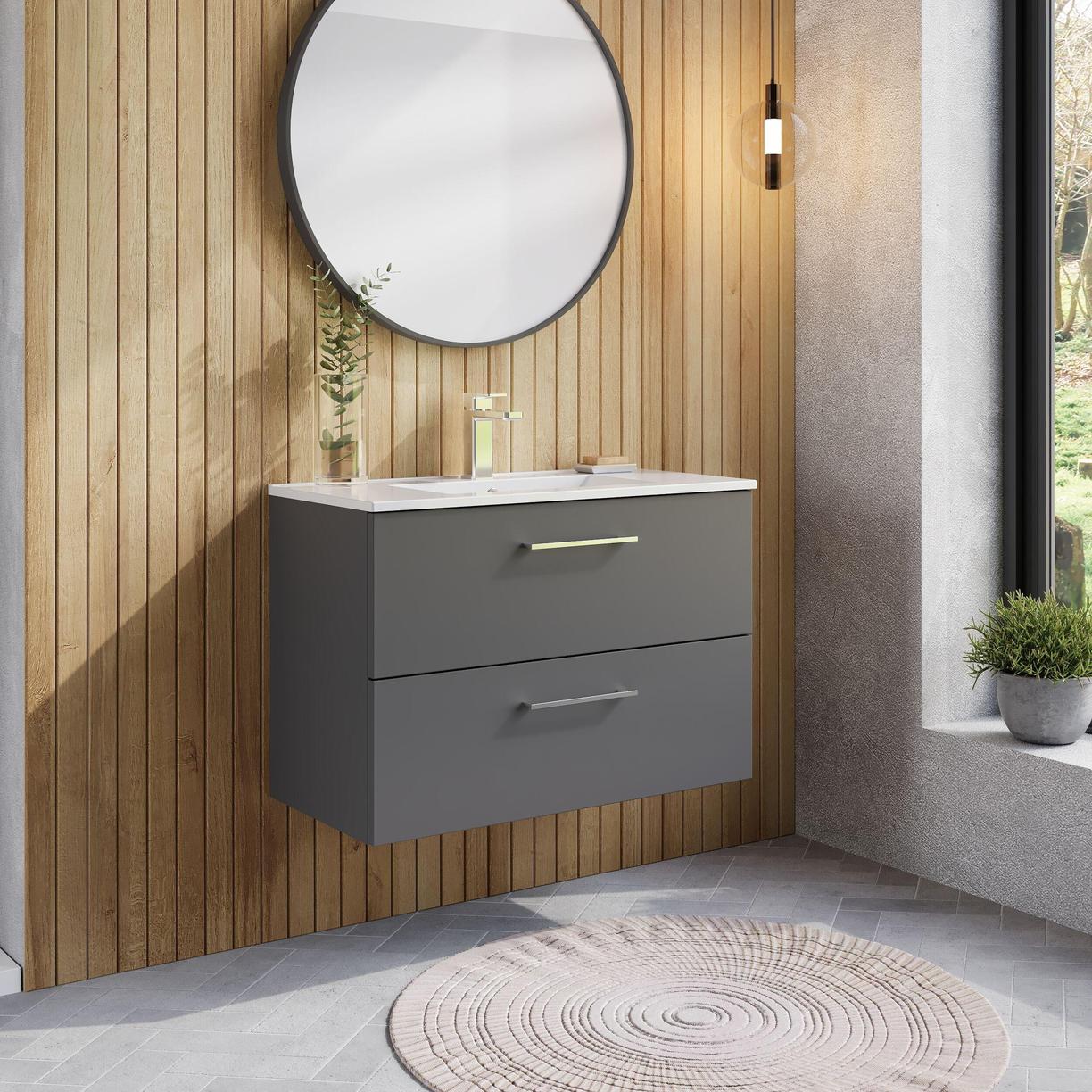 800mm WH 2-Drawer Vanity & Basin 2 - Satin Grey