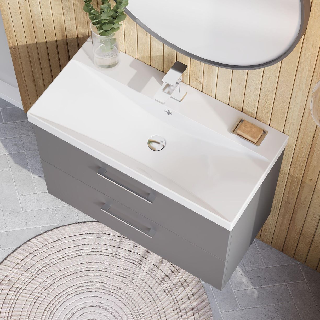 800mm WH 2-Drawer Vanity & Basin 3 - Satin Grey