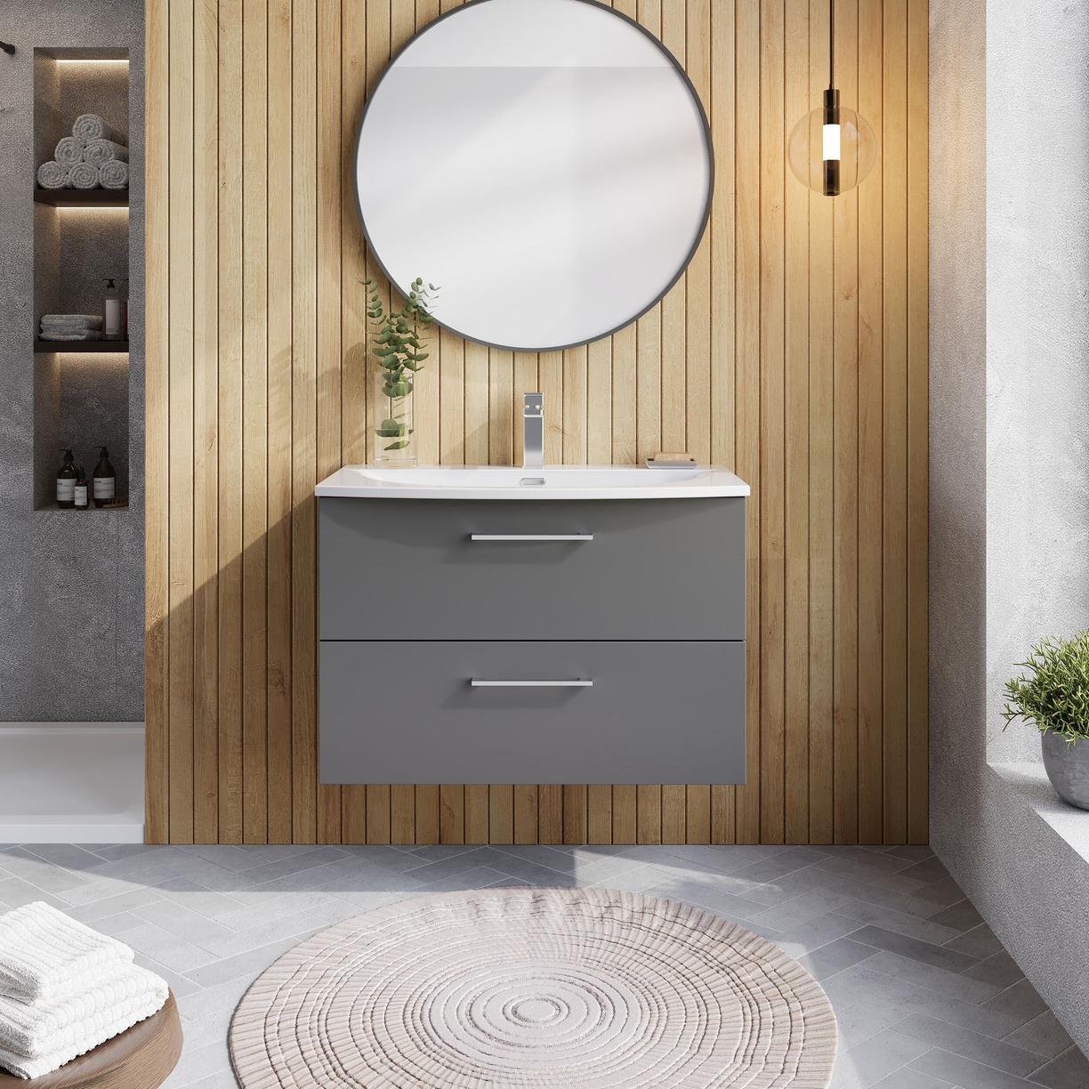 800mm WH 2-Drawer Vanity & Basin 4 - Satin Grey