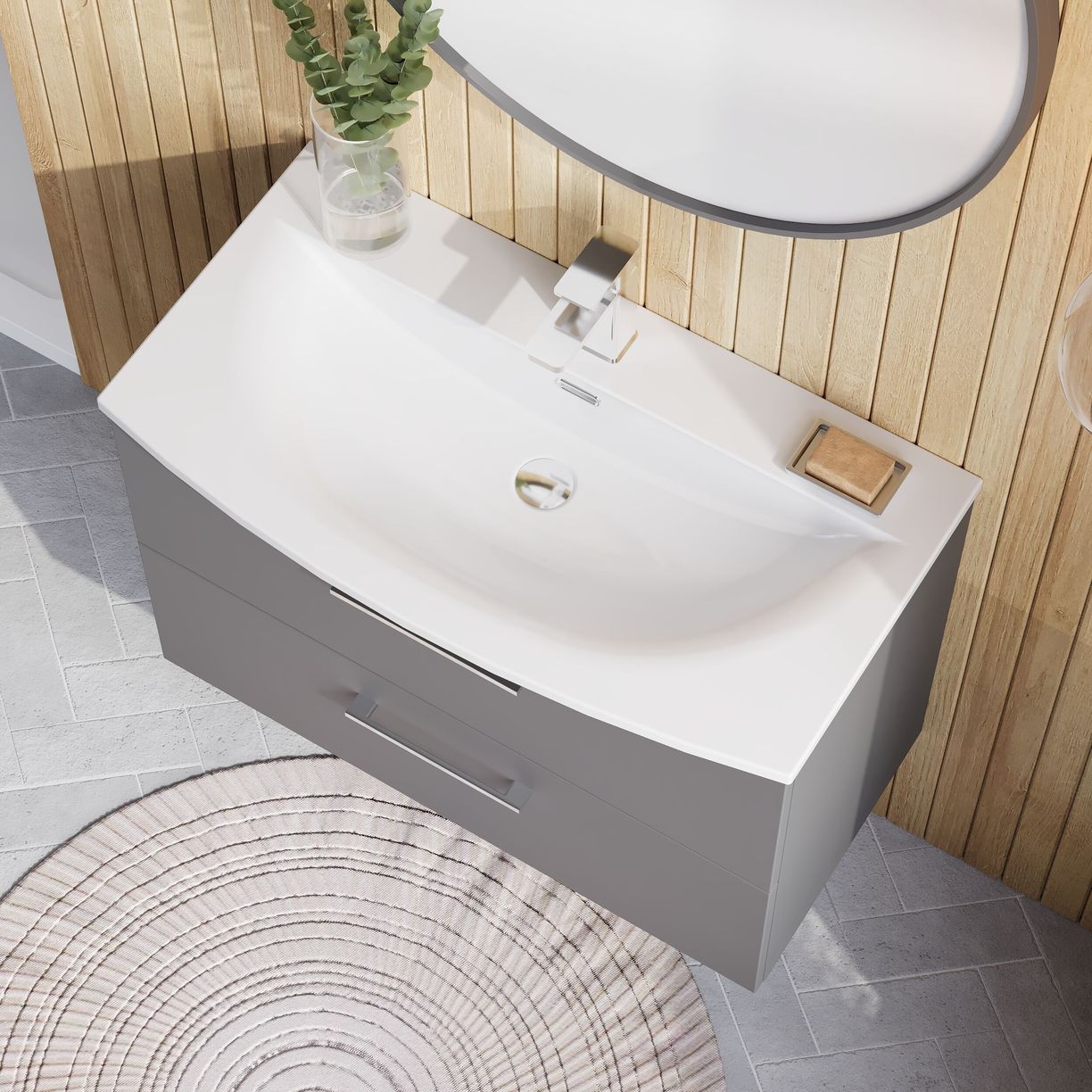 800mm WH 2-Drawer Vanity & Basin 4 - Satin Grey