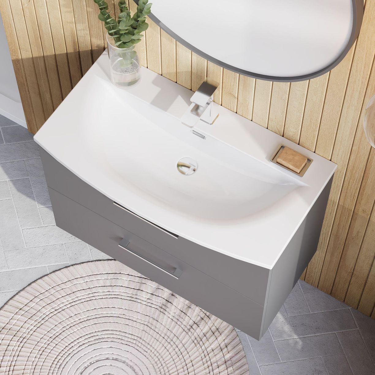 800mm WH 2-Drawer Vanity & Basin 4 - Satin Grey